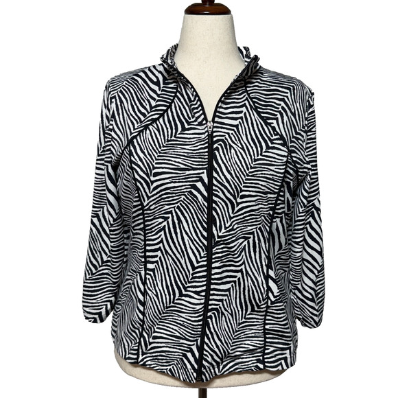 Chicos Zenergy Jacket Womens Large 2 Black White Zebra Print Full Zip Office - Picture 1 of 9
